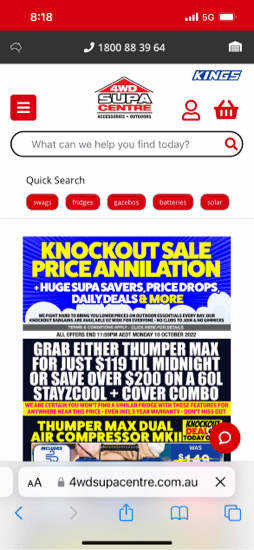 4WD Supacentre pwa site screenshot