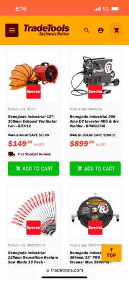 Trade Tools pwa site screenshot